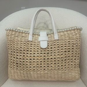 BTB Pearl Straw Raffia Style Woven Tote